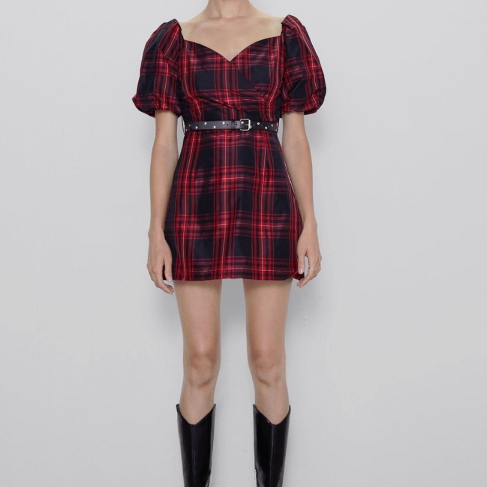 Zara Belted Plaid Dress Size M